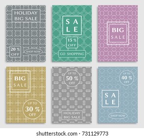 Collection of sale banners, flyers. Modern and vintage social media placard set for mobile website, posters, email and newsletter designs, ads, online shopping, promotional material. Line patterns set