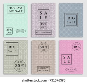 Collection of sale banners, flyers. Modern and vintage social media placard set for mobile website, posters, email and newsletter designs, ads, online shopping, promotional material. Line patterns set