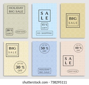 Collection of sale banners, flyers. Modern and vintage social media placard set for mobile website, posters, email and newsletter designs, ads, online shopping, promotional material. Line patterns set