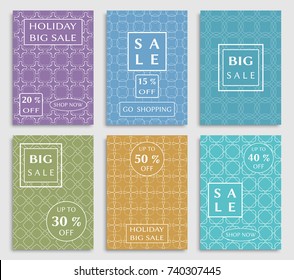 Collection of sale banners, flyers. Modern and vintage social media placard set for mobile website, posters, email and newsletter designs, ads, online shopping, promotional material. Line patterns set