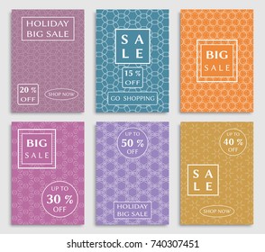 Collection of sale banners, flyers. Modern and vintage social media placard set for mobile website, posters, email and newsletter designs, ads, online shopping, promotional material. Line patterns set