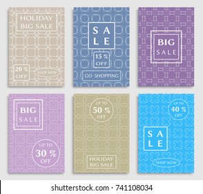 Collection of sale banners, flyers. Modern and vintage social media placard set for mobile website, posters, email and newsletter designs, ads, online shopping, promotional material. Line patterns set