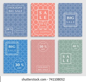 Collection of sale banners, flyers. Modern and vintage social media placard set for mobile website, posters, email and newsletter designs, ads, online shopping, promotional material. Line patterns set