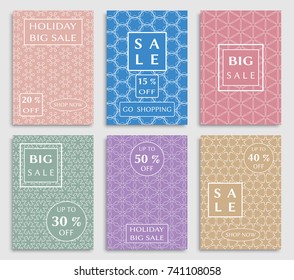 Collection of sale banners, flyers. Modern and vintage social media placard set for mobile website, posters, email and newsletter designs, ads, online shopping, promotional material. Line patterns set