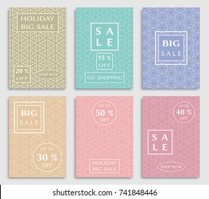 Collection of sale banners, flyers. Modern and vintage social media placard set for mobile website, posters, email and newsletter designs, ads, online shopping, promotional material. Line patterns set