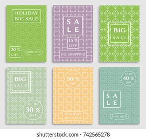 Collection of sale banners, flyers. Modern and vintage social media placard set for mobile website, posters, email and newsletter designs, ads, online shopping, promotional material. Line patterns set