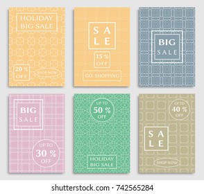 Collection of sale banners, flyers. Modern and vintage social media placard set for mobile website, posters, email and newsletter designs, ads, online shopping, promotional material. Line patterns set