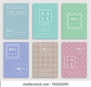 Collection of sale banners, flyers. Modern and vintage social media placard set for mobile website, posters, email and newsletter designs, ads, online shopping, promotional material. Line patterns set