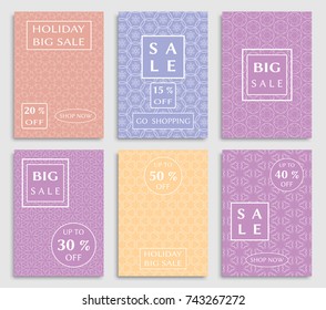 Collection of sale banners, flyers. Modern and vintage social media placard set for mobile website, posters, email and newsletter designs, ads, online shopping, promotional material. Line patterns set