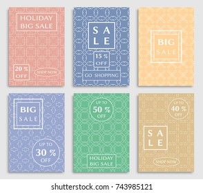 Collection of sale banners, flyers. Modern and vintage social media placard set for mobile website, posters, email and newsletter designs, ads, online shopping, promotional material. Line patterns set