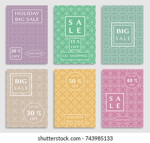 Collection of sale banners, flyers. Modern and vintage social media placard set for mobile website, posters, email and newsletter designs, ads, online shopping, promotional material. Line patterns set