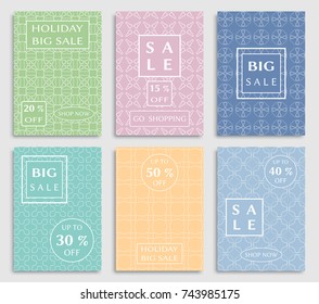 Collection of sale banners, flyers. Modern and vintage social media placard set for mobile website, posters, email and newsletter designs, ads, online shopping, promotional material. Line patterns set