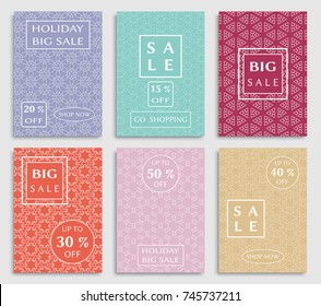 Collection of sale banners, flyers. Modern and vintage social media placard set for mobile website, posters, email and newsletter designs, ads, online shopping, promotional material. Line patterns set