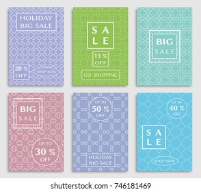 Collection of sale banners, flyers. Modern and vintage social media placard set for mobile website, posters, email and newsletter designs, ads, online shopping, promotional material. Line patterns set