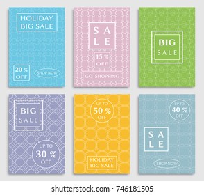 Collection of sale banners, flyers. Modern and vintage social media placard set for mobile website, posters, email and newsletter designs, ads, online shopping, promotional material. Line patterns set