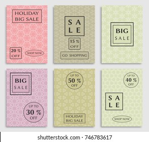Collection of sale banners, flyers. Modern and vintage social media placard set for mobile website, posters, email and newsletter designs, ads, online shopping, promotional material. Line patterns set
