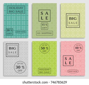 Collection of sale banners, flyers. Modern and vintage social media placard set for mobile website, posters, email and newsletter designs, ads, online shopping, promotional material. Line patterns set