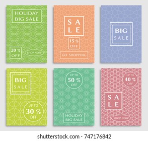Collection of sale banners, flyers. Modern and vintage social media placard set for mobile website, posters, email and newsletter designs, ads, online shopping, promotional material. Line patterns set