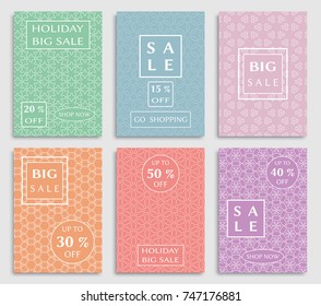 Collection of sale banners, flyers. Modern and vintage social media placard set for mobile website, posters, email and newsletter designs, ads, online shopping, promotional material. Line patterns set
