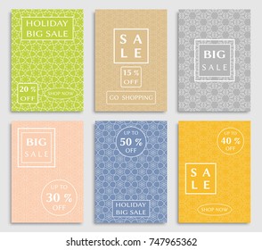 Collection of sale banners, flyers. Modern and vintage social media placard set for mobile website, posters, email and newsletter designs, ads, online shopping, promotional material. Line patterns set