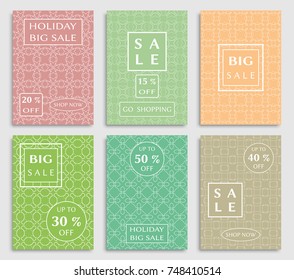 Collection of sale banners, flyers. Modern and vintage social media placard set for mobile website, posters, email and newsletter designs, ads, online shopping, promotional material. Line patterns set