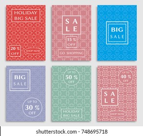 Collection of sale banners, flyers. Modern and vintage social media placard set for mobile website, posters, email and newsletter designs, ads, online shopping, promotional material. Line patterns set