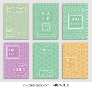 Collection of sale banners, flyers. Modern and vintage social media placard set for mobile website, posters, email and newsletter designs, ads, online shopping, promotional material. Line patterns set