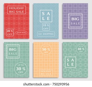 Collection of sale banners, flyers. Modern and vintage social media placard set for mobile website, posters, email and newsletter designs, ads, online shopping, promotional material. Line patterns set