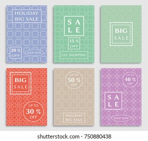 Collection of sale banners, flyers. Modern and vintage social media placard set for mobile website, posters, email and newsletter designs, ads, online shopping, promotional material. Line patterns set