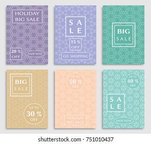 Collection of sale banners, flyers. Modern and vintage social media placard set for mobile website, posters, email and newsletter designs, ads, online shopping, promotional material. Line patterns set