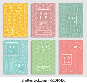 Collection of sale banners, flyers. Modern and vintage social media placard set for mobile website, posters, email and newsletter designs, ads, online shopping, promotional material. Line patterns set