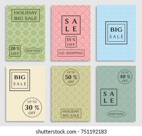 Collection of sale banners, flyers. Modern and vintage social media placard set for mobile website, posters, email and newsletter designs, ads, online shopping, promotional material. Line patterns set