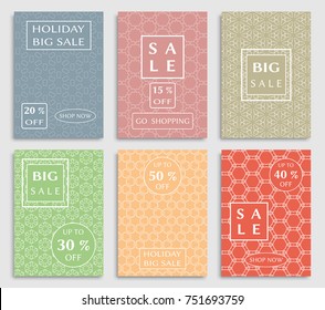 Collection of sale banners, flyers. Modern and vintage social media placard set for mobile website, posters, email and newsletter designs, ads, online shopping, promotional material. Line patterns set