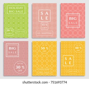 Collection of sale banners, flyers. Modern and vintage social media placard set for mobile website, posters, email and newsletter designs, ads, online shopping, promotional material. Line patterns set