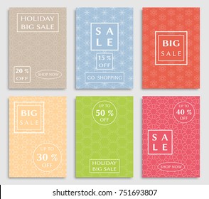 Collection of sale banners, flyers. Modern and vintage social media placard set for mobile website, posters, email and newsletter designs, ads, online shopping, promotional material. Line patterns set