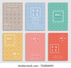 Collection of sale banners, flyers. Modern and vintage social media placard set for mobile website, posters, email and newsletter designs, ads, online shopping, promotional material. Line patterns set