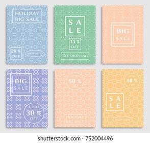 Collection of sale banners, flyers. Modern and vintage social media placard set for mobile website, posters, email and newsletter designs, ads, online shopping, promotional material. Line patterns set