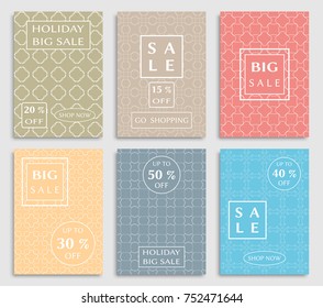 Collection of sale banners, flyers. Modern and vintage social media placard set for mobile website, posters, email and newsletter designs, ads, online shopping, promotional material. Line patterns set