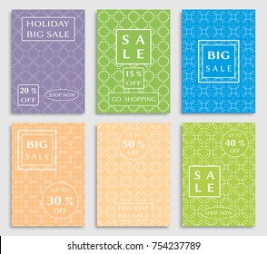 Collection of sale banners, flyers. Modern and vintage social media placard set for mobile website, posters, email and newsletter designs, ads, online shopping, promotional material. Line patterns set