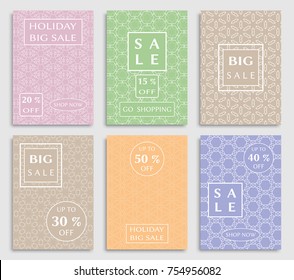 Collection of sale banners, flyers. Modern and vintage social media placard set for mobile website, posters, email and newsletter designs, ads, online shopping, promotional material. Line patterns set