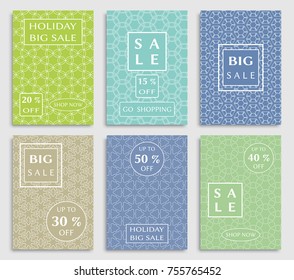 Collection of sale banners, flyers. Modern and vintage social media placard set for mobile website, posters, email and newsletter designs, ads, online shopping, promotional material. Line patterns set