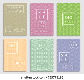 Collection of sale banners, flyers. Modern and vintage social media placard set for mobile website, posters, email and newsletter designs, ads, online shopping, promotional material. Line patterns set