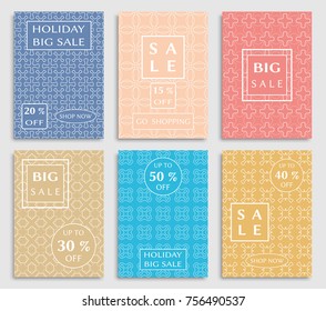 Collection of sale banners, flyers. Modern and vintage social media placard set for mobile website, posters, email and newsletter designs, ads, online shopping, promotional material. Line patterns set