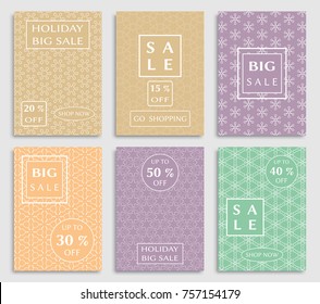 Collection of sale banners, flyers. Modern and vintage social media placard set for mobile website, posters, email and newsletter designs, ads, online shopping, promotional material. Line patterns set