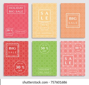 Collection of sale banners, flyers. Modern and vintage social media placard set for mobile website, posters, email and newsletter designs, ads, online shopping, promotional material. Line patterns set