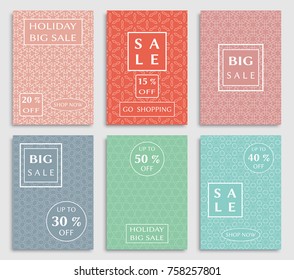 Collection of sale banners, flyers. Modern and vintage social media placard set for mobile website, posters, email and newsletter designs, ads, online shopping, promotional material. Line patterns set
