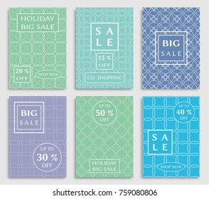 Collection of sale banners, flyers. Modern and vintage social media placard set for mobile website, posters, email and newsletter designs, ads, online shopping, promotional material. Line patterns set