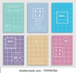 Collection of sale banners, flyers. Modern and vintage social media placard set for mobile website, posters, email and newsletter designs, ads, online shopping, promotional material. Line patterns set
