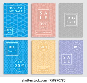 Collection of sale banners, flyers. Modern and vintage social media placard set for mobile website, posters, email and newsletter designs, ads, online shopping, promotional material. Line patterns set