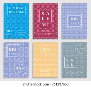 Collection of sale banners, flyers. Modern and vintage social media placard set for mobile website, posters, email and newsletter designs, ads, online shopping, promotional material. Line patterns set